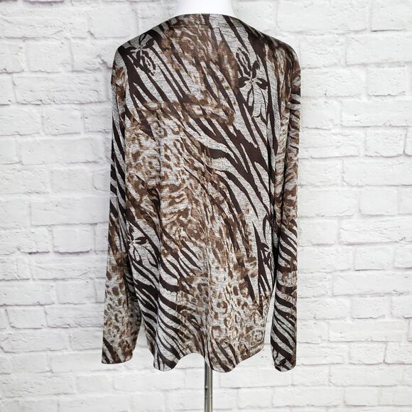 Chico's Easywear Sz 3 Brown Gray Shimmery Animal Print Jacket Chicos XL 16 - Picture 9 of 14